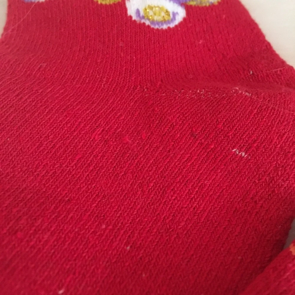 Cozy Kawaii Red Butterfly Socks w Metallic Thread